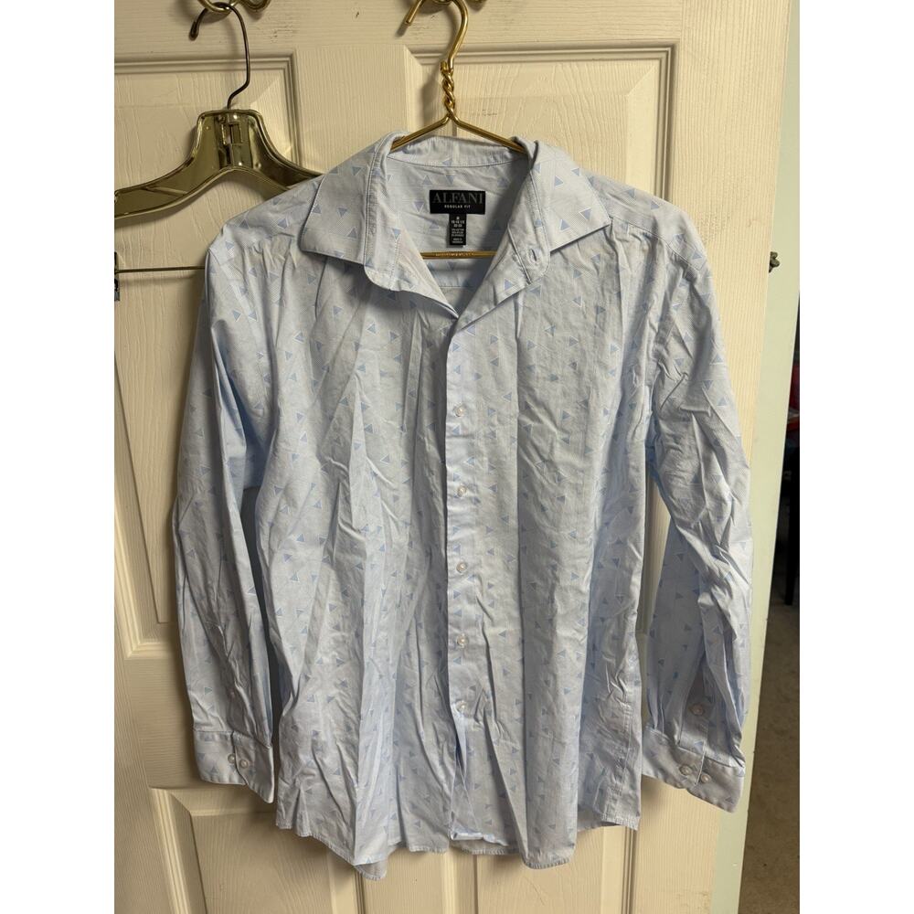 Alfani Mens Dress Shirt Medium Red Fit 15 1/2 32/33 Blue Casual Diamond Argyle